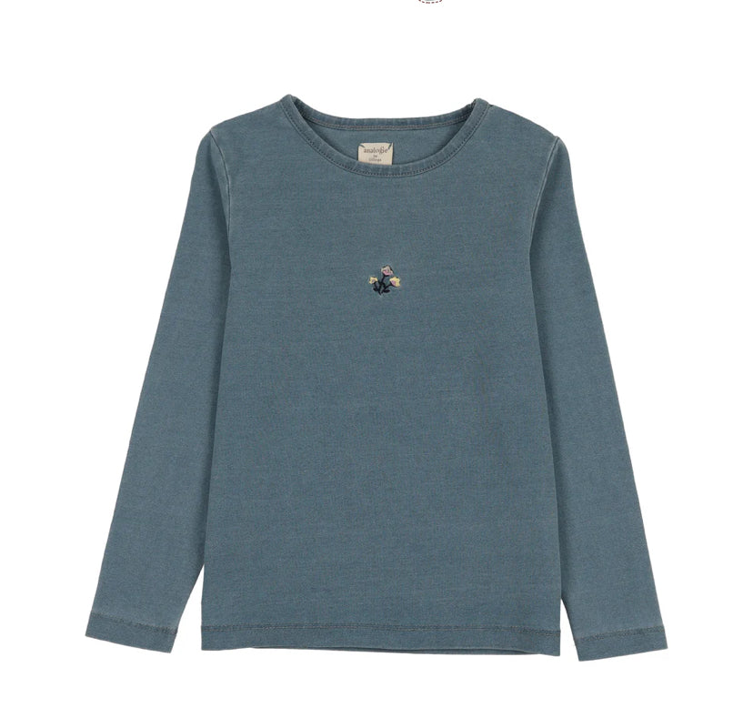 Analogie Dainty Denim Girls Tee Long Sleeve - Blue