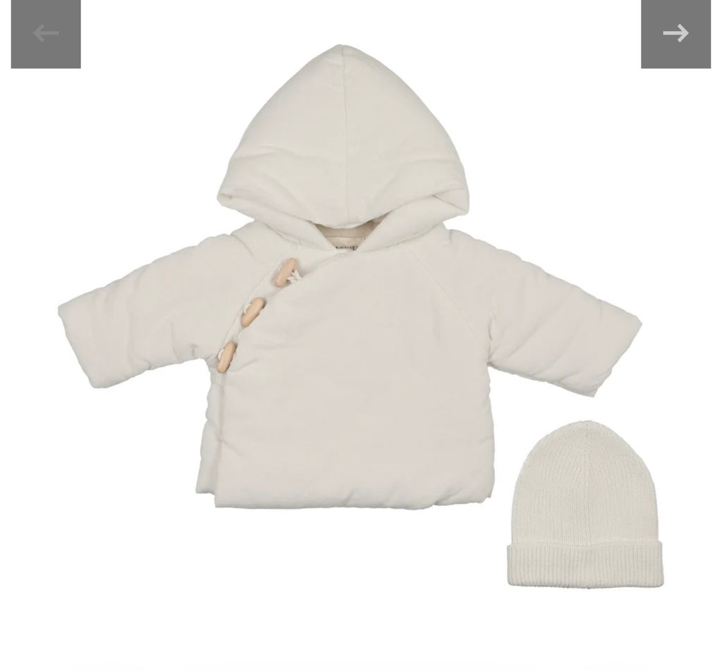 Mema Knits Winter White Corduroy Jacket + Knitted Beanie