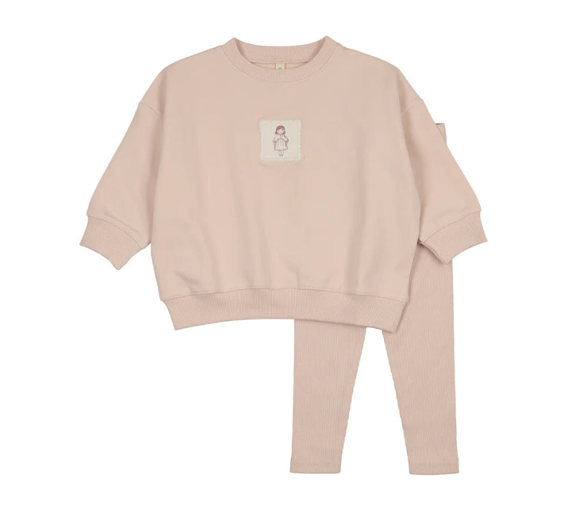 Lilette Graphic Tag Sweatshirt Set - Petal