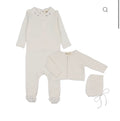 Mema Knits Embroidered Collar Base footie, Cardigan & Bonnet - white