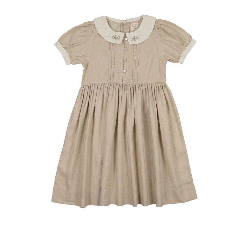 Analogie Pintuck Collar Dress Ss - Wheat