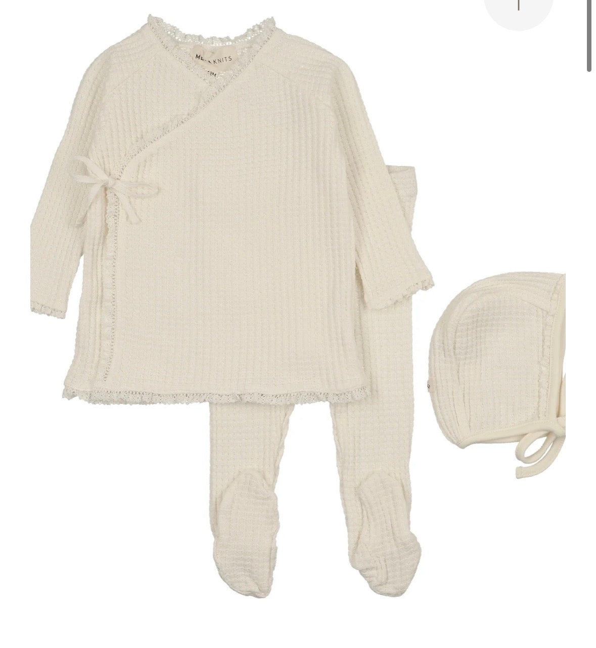 Mema Knits Waffle Ruffle 2 piece Set - cream