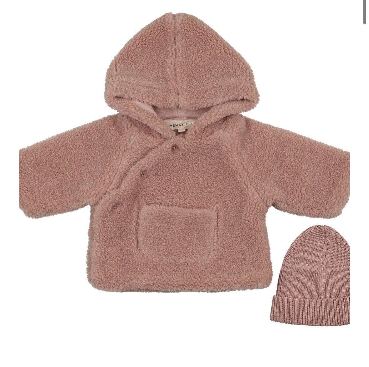 Mema Knits Pale Rose Sherpa Jacket + Knitted Beanie