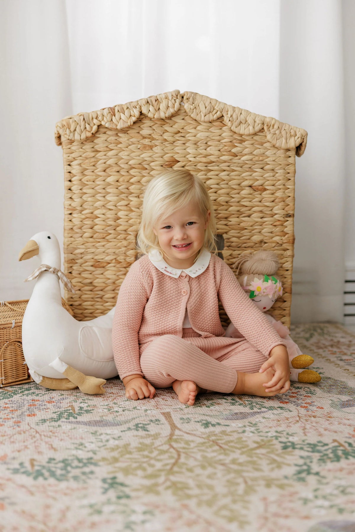 Ely's & Co Pink Floral Star Knit Collection Overalls