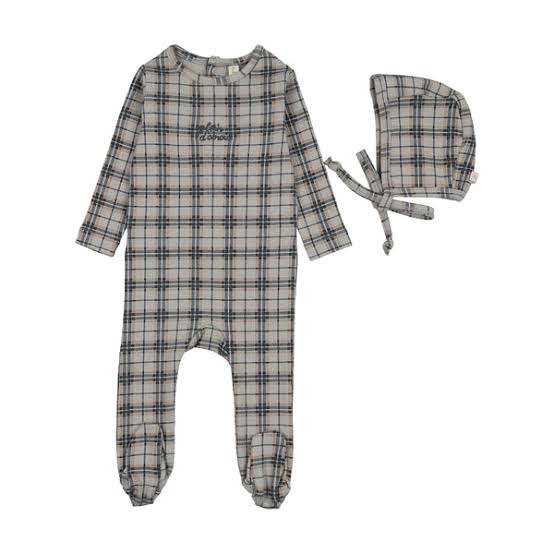 Lilette Pale Blue Tartan Print Footie Set