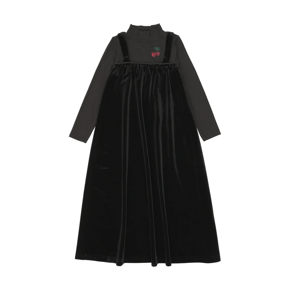 Little Legs Black Mockneck Cherry Maxi